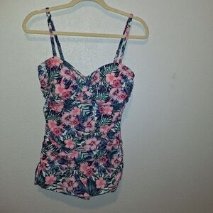 🌟 Shore Shapes Floral Swimsuit One-Piece Tropical Paradise Size 12 NWT